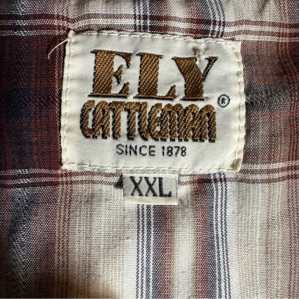 Ely Cattleman Men’s Western Pearl Snap Casual Shirt Size XXL Brown/Cream Plaid - Picture 4 of 8